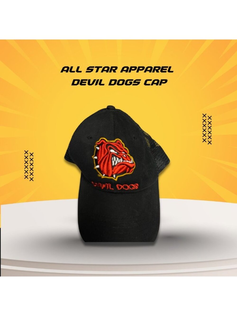 All Star Apparel Devil Dogs Black Mesh Cap Adjustable Fit 100% Cotton